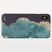 *~*ブラックティール(緑がかった色)Agate Geode金ゴールドグリッター Case-Mate iPhoneケース (裏面(横))