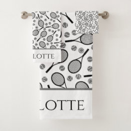 ブラックテニスラケットとグレーボールのカスタマイズ可能H バスタオルセット