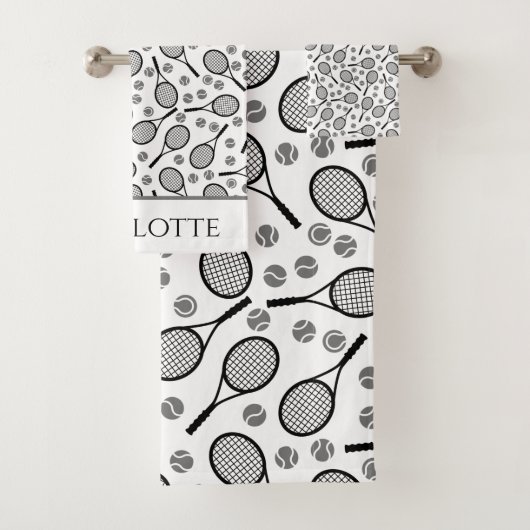 ブラックテニスラケットとグレーボールシンプルクラシック バスタオルセット (インサイチュ)