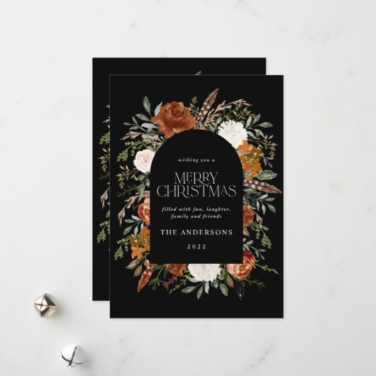 ブラックテラコッタ写真植物学エレガントアーチ シーズンカード (正面/裏面インサイチュ)