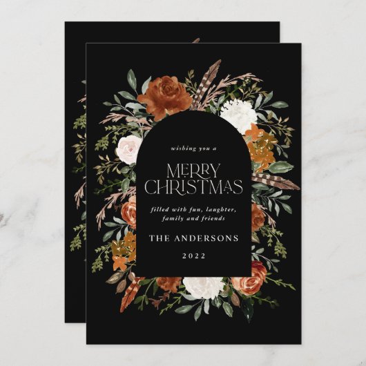 ブラックテラコッタ写真植物学エレガントアーチ シーズンカード (正面/裏面)