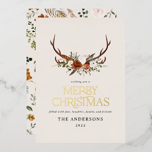 ブラックテラコッタ植物性エレガントスタグフローラ 箔シーズンカード (正面/裏面)