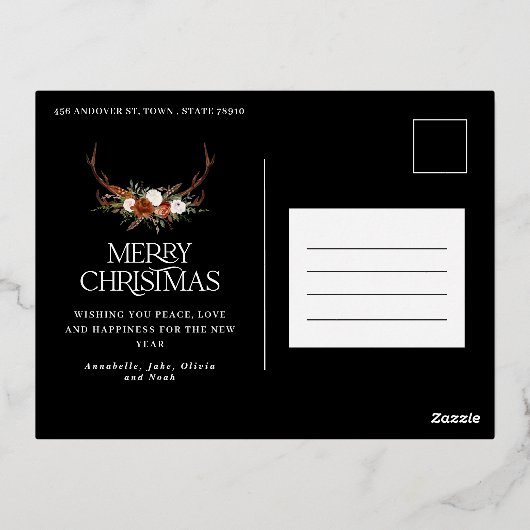 ブラックテラコッタ植物性エレガントスタグフローラ 箔シーズンポストカード (裏面)