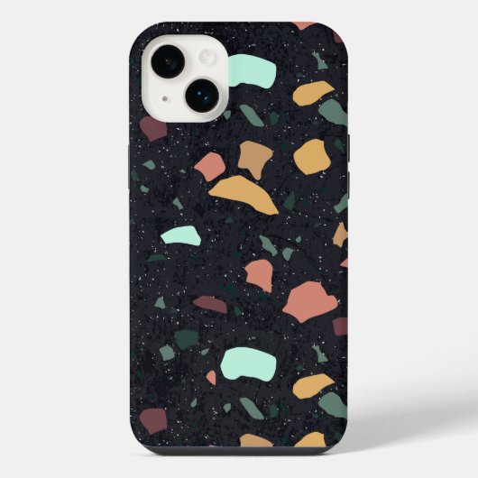 ブラックテラゾーパターン iPhoneケース (裏面)