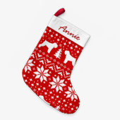 ブラックテリアロシアのーシルエット犬ホリデーレッド スモールクリスマスストッキング (正面 (吊り時))