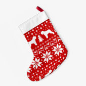 ブラックテリアロシアのーシルエット犬ホリデーレッド スモールクリスマスストッキング (裏面 (吊り時))