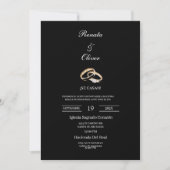 ブラックテーマの結婚指輪 スペイン語の結婚式 招待状 (正面)