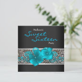 ブラックテールブルーのヒョウ柄誕生日パーティー 招待状 (スタンド正面)