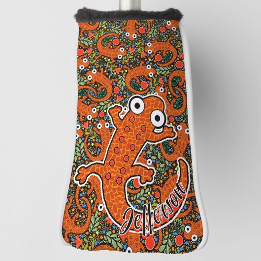 ブラックテール上の赤い斑点のあるパーソナライズされたニワトリ ゴルフヘッドカバー (回転90)