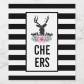 ブラックディアヘッド付き/ピンクの花と山の応援 ワインラベル (シングルラベル)