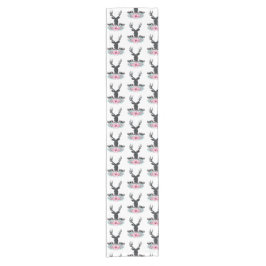 ブラックディアヘッド付き/ピンクの花と山 ショートテーブルランナー