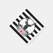 ブラックディアヘッド付き/ピンクの花と山 スタンダードカクテルナプキン (角)