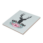 ブラックディアヘッド付き/ピンクの花と山 タイル (側面)