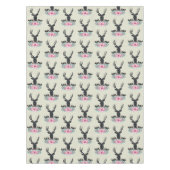 ブラックディアヘッド付き/ピンクの花と山 テーブルクロス (正面)