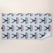 ブラックディアヘッド付き/ピンクの花と山 ビーチタオル (正面)