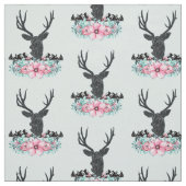 ブラックディアヘッド付き/ピンクの花と山 ファブリック (見本)