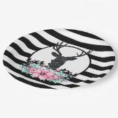 ブラックディアヘッド付き/ピンクの花と山 ペーパープレート (アングル)