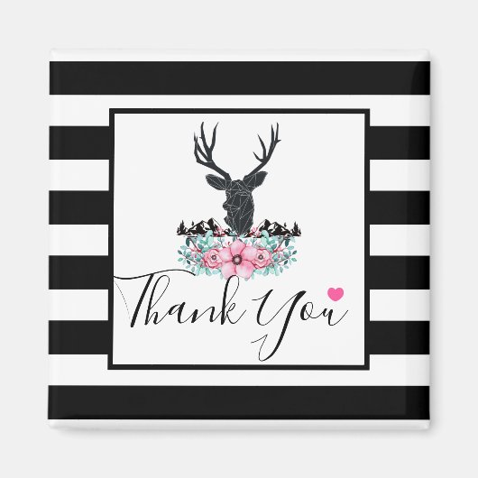 ブラックディアヘッド付き/ピンクの花と山 マグネット (正面)