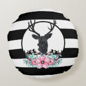 ブラックディアヘッド付き/ピンクの花と山 ラウンドクッション (裏面)