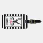 ブラックディアヘッド付き/ピンクの花と山 ラゲッジタグ (正面横)