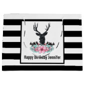 ブラックディアヘッド付き/ピンクの花と山 ラージペーパーバッグ (正面)