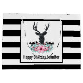 ブラックディアヘッド付き/ピンクの花と山 ラージペーパーバッグ (裏面)