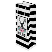 ブラックディアヘッド付き/ピンクの花と山 ワインギフトバッグ (裏面アングル)