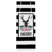 ブラックディアヘッド付き/ピンクの花と山 ワインギフトバッグ (裏面)