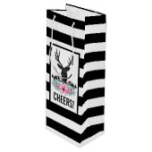 ブラックディアヘッド付き/ピンクの花と山 ワインギフトバッグ (正面アングル)