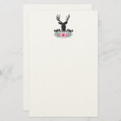 ブラックディアヘッド付き/ピンクの花と山 便箋 (正面/裏面)