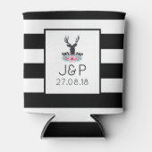 ブラックディアヘッド付き/ピンクの花と山 缶クーラー (正面)