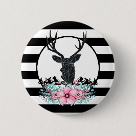 ブラックディアヘッド付き/ピンクの花と山 缶バッジ