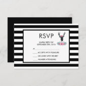 ブラックディアヘッド付き/ピンクフラワーブーケRSVP 出欠カード (正面/裏面)