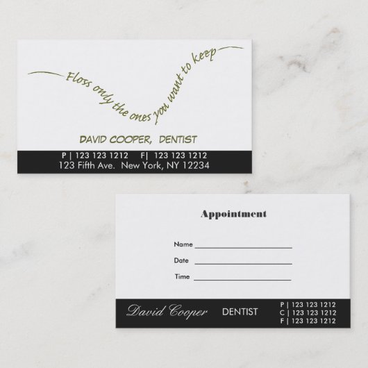 ブラックディバイドアポイントメント口気に腔歯科医のユーモア 予約カード (正面/裏面)