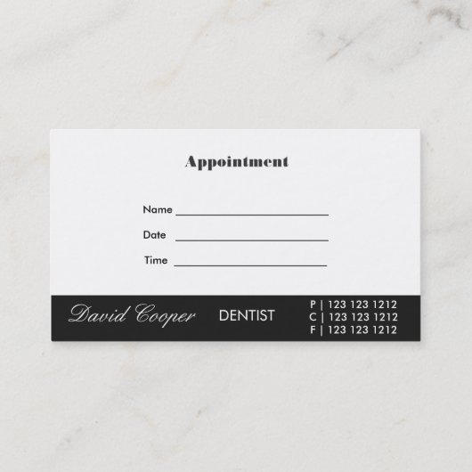 ブラックディバイドアポイントメント口気に腔歯科医のユーモア 予約カード (裏面)