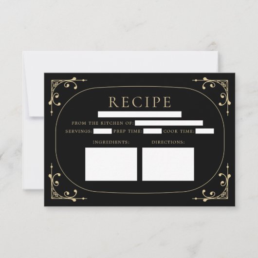 ブラックデエレガントコレトロブライダルシャワーレシピカード 招待状 (正面)