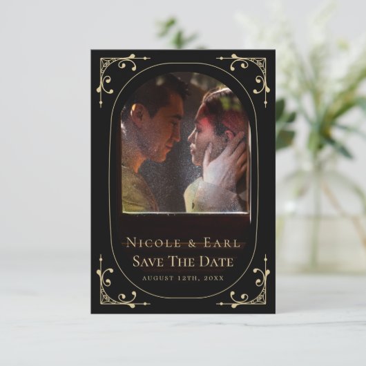 ブラックデエレガントコQrコード写真の日付を保存 セーブザデート (スタンド正面)