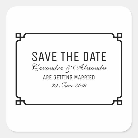 ブラックデコシック日付を保存 スクエアシール (正面)