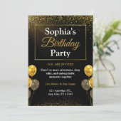 ブラックデザインの誕生日招待状カードテンプレート 招待状 (スタンド正面)
