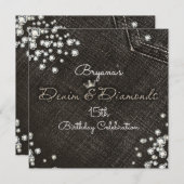 ブラックデニム&ダイアモンズグラムクラウンパーティの招待状 招待状 (正面/裏面)