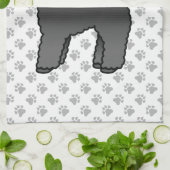 ブラックトイプードルかわいい漫画の犬 キッチンタオル (折り畳み)