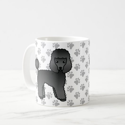 ブラックトイプードルかわいい漫画の犬 コーヒーマグカップ (正面左)