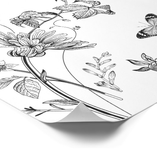 ブラックトイルフローラバースデーパーティー歓迎サイン ポスター (角)