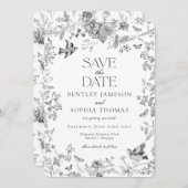 ブラックトイレデジュイヴィンテージフローラ保存日 招待状 (正面/裏面)