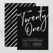 ブラックトゥエンティワン | 現代的な21歳の誕生日パーティー 招待状 (正面/裏面)
