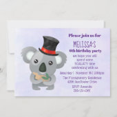 ブラックトップハット誕生日パーティーでかわいいコアラ 招待状 (正面)