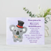 ブラックトップハット誕生日パーティーでかわいいコアラ 招待状 (スタンド正面)