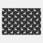 ブラックトナカイ、クリスマスツリーとホリデーパターン ラッピングペーパーシート (正面)