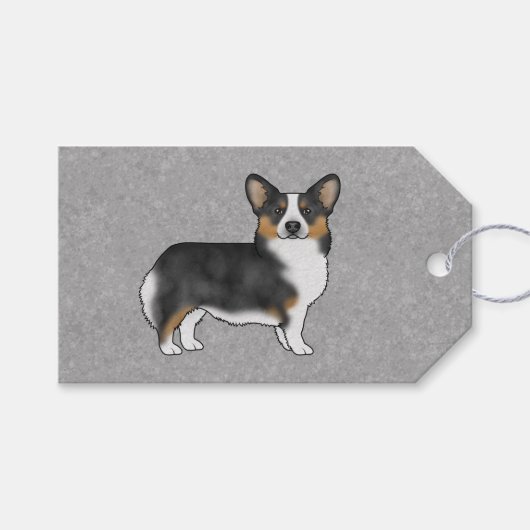 ブラックトライカラーペンブロークウェルシュコーギー漫画犬 ギフトタグ (正面(横))