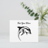 ブラックトライバルドルフィンカートゥークール海タトゥー ポストカード (スタンド正面)